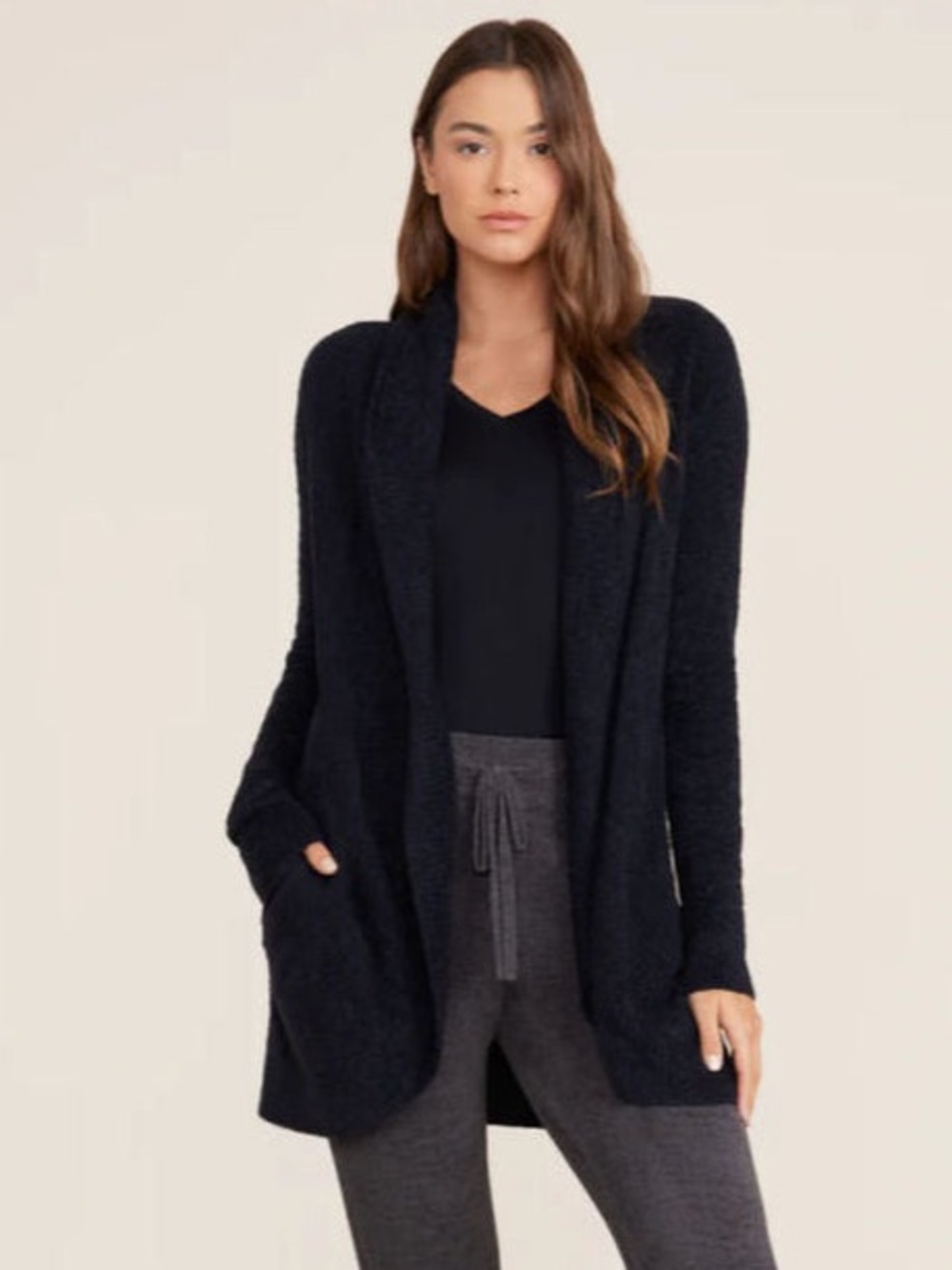 Rachel Zoe Cozy Open Front Circle Cardigan in Black Sz Small NEW